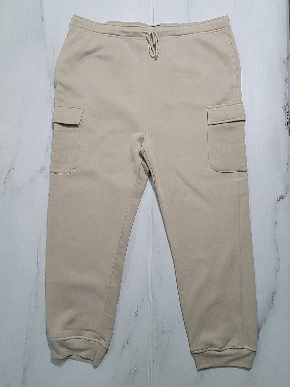 Brooklyn Cloth Mens 3XL Beige Tan Fleece Cargo Jogger Sweatpants Pockets